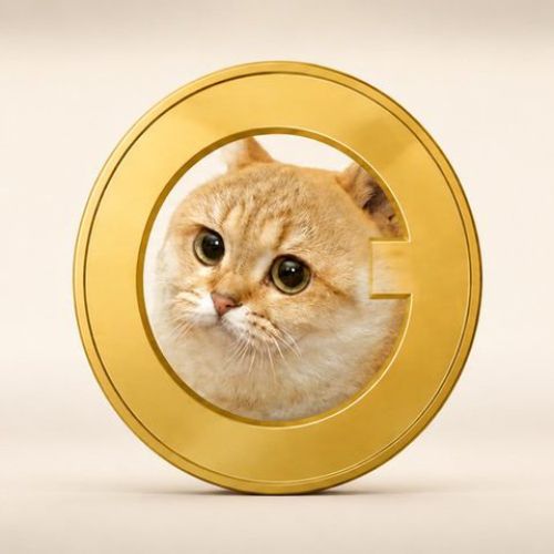 Helia Peppercats' face inside a giant golden $HELIA coin